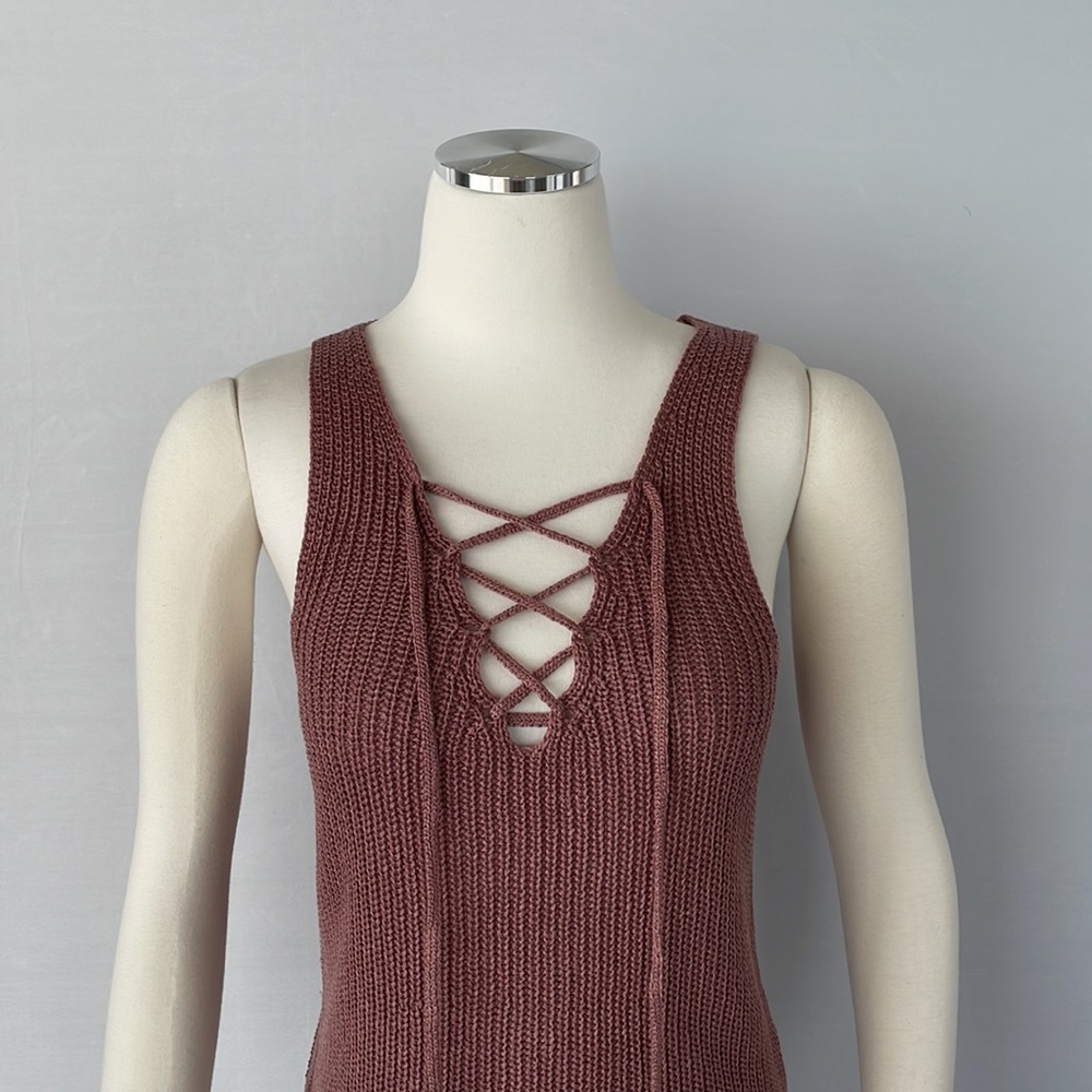 NWOT Love Tree Knit Tank Lace up Small - Picture 3 of 10
